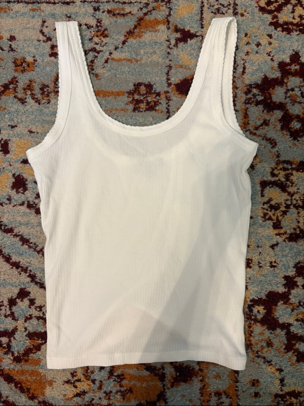 Florence by Mills Fashion Sweet Solstice White Ribbed Tank - With Scallop Edges